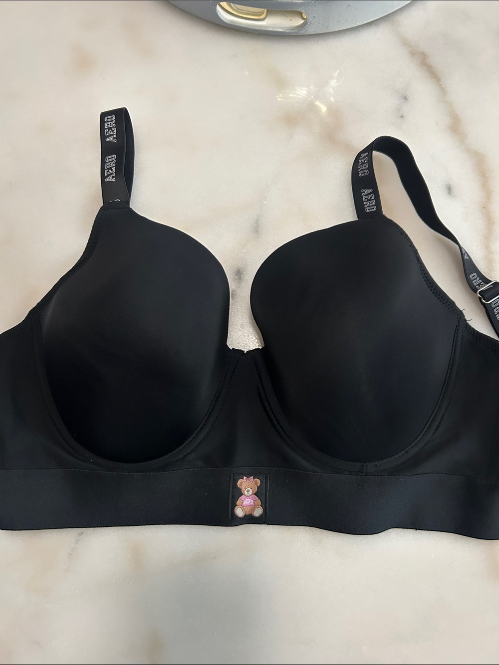 Aeropostale Black Smooth Molded Cup Bra with Logo Strap